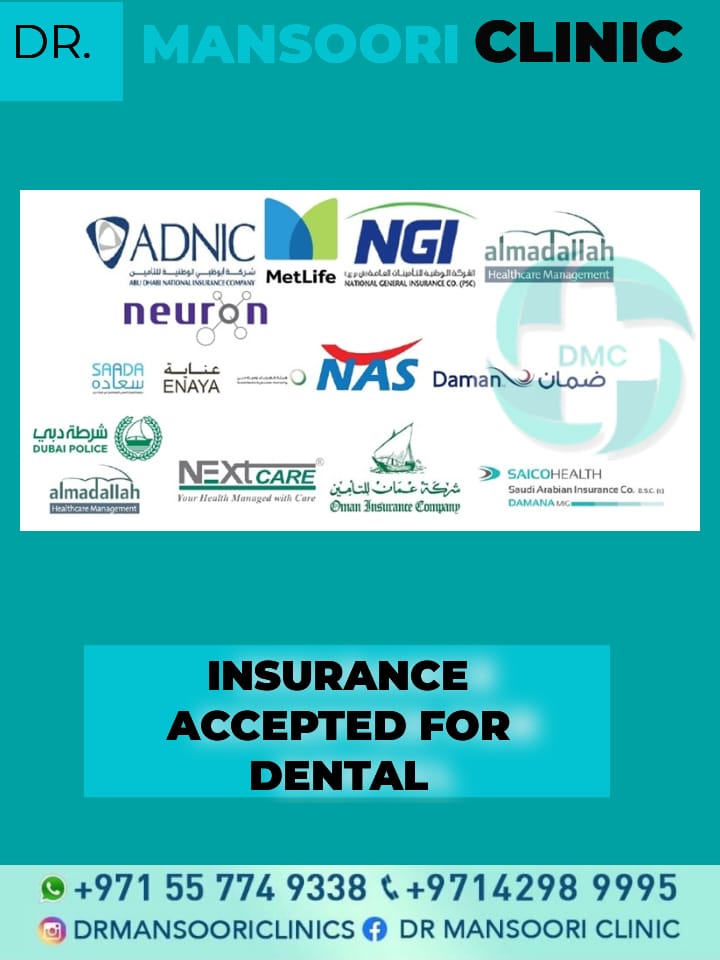 Insurance providers accepted at DMC Dr Mansoori Clinic – ADNIC, MetLife, NGI, Almadallah, Neuron, Saada, Enaya, NAS, Daman, Dubai Police, NEXtCare, Oman Insurance, Saico Health